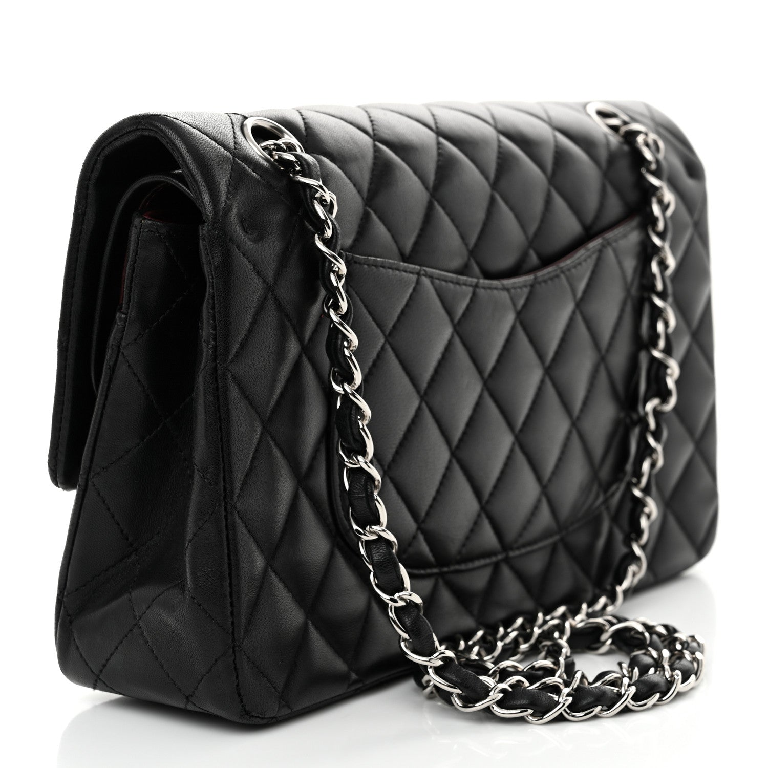 Lambskin Quilted Medium Double Flap Black