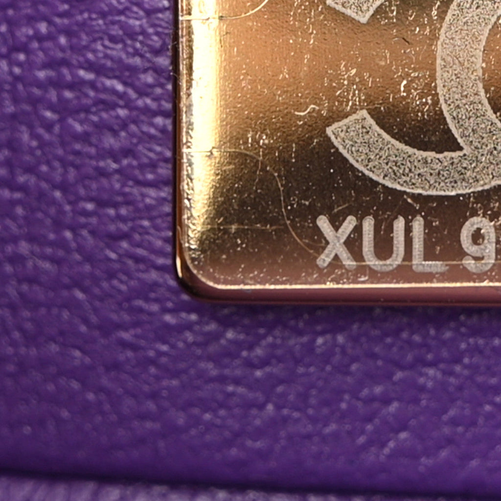 Lambskin Quilted Top Handle Small Vanity Case Purple