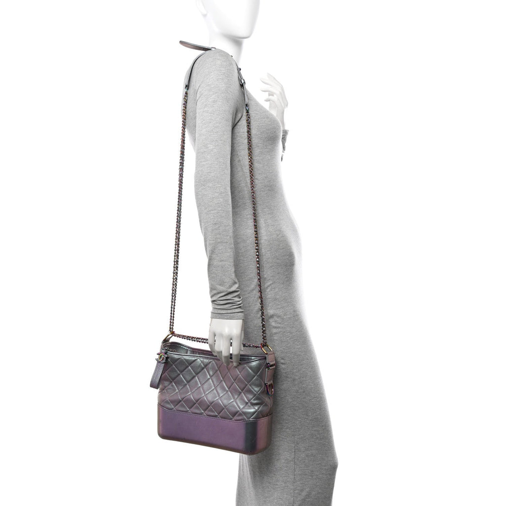Iridescent Lambskin Calfskin Quilted Medium Gabrielle Hobo Light Purple
