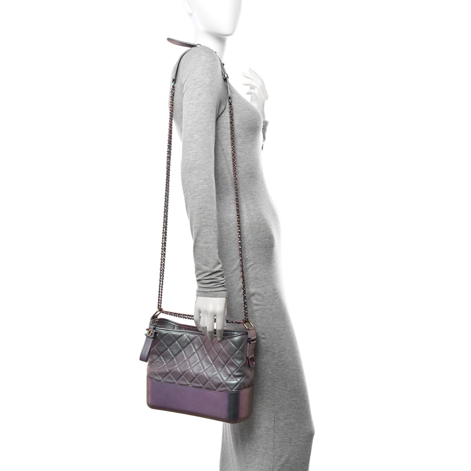 Iridescent Lambskin Calfskin Quilted Medium Gabrielle Hobo Light Purple