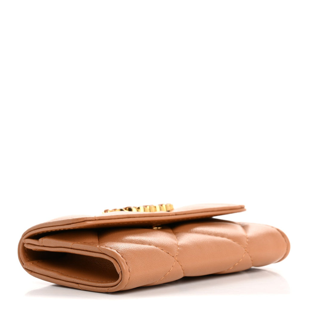 Lambskin Quilted Chanel 19 Flap  Holder Brown