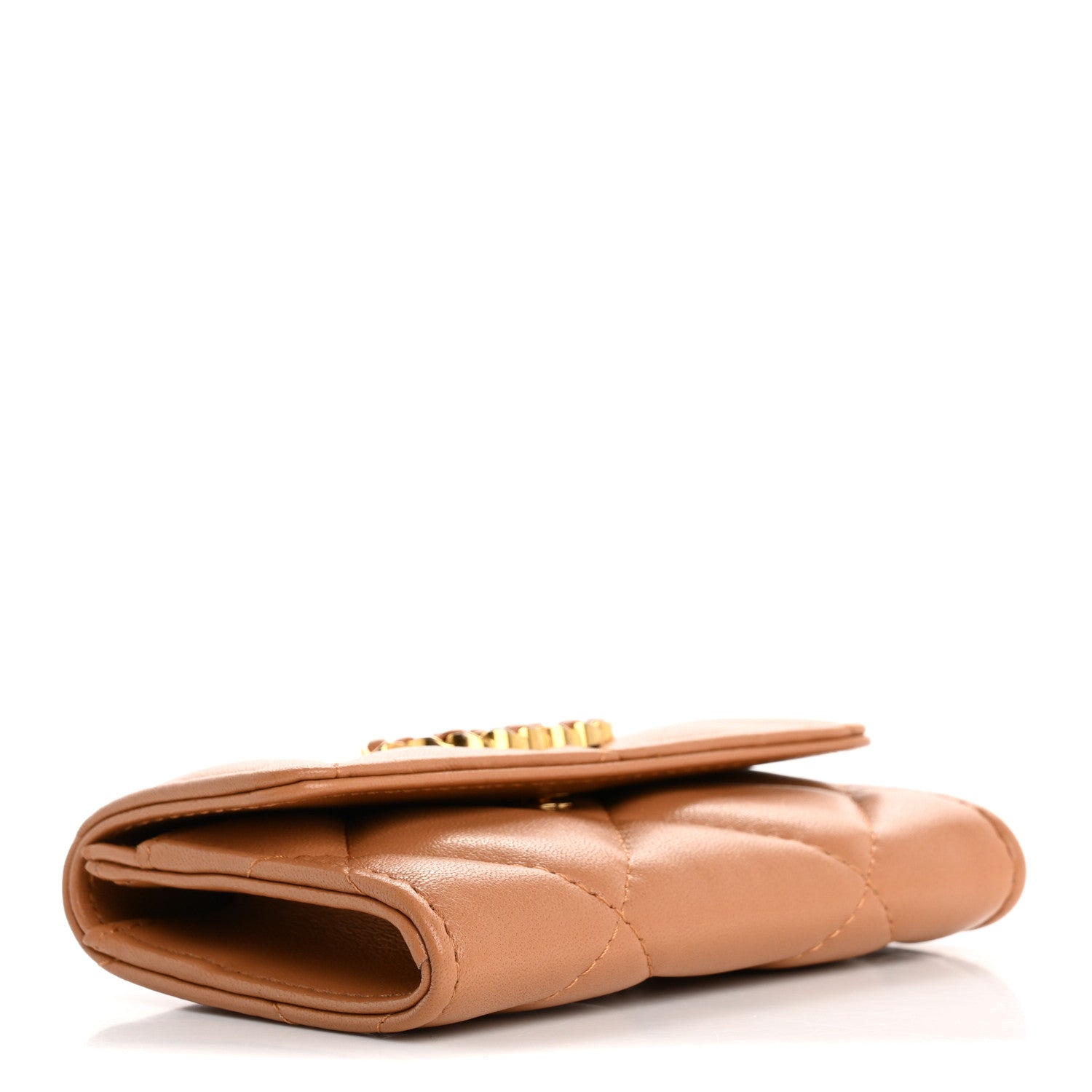 Lambskin Quilted Chanel 19 Flap  Holder Brown