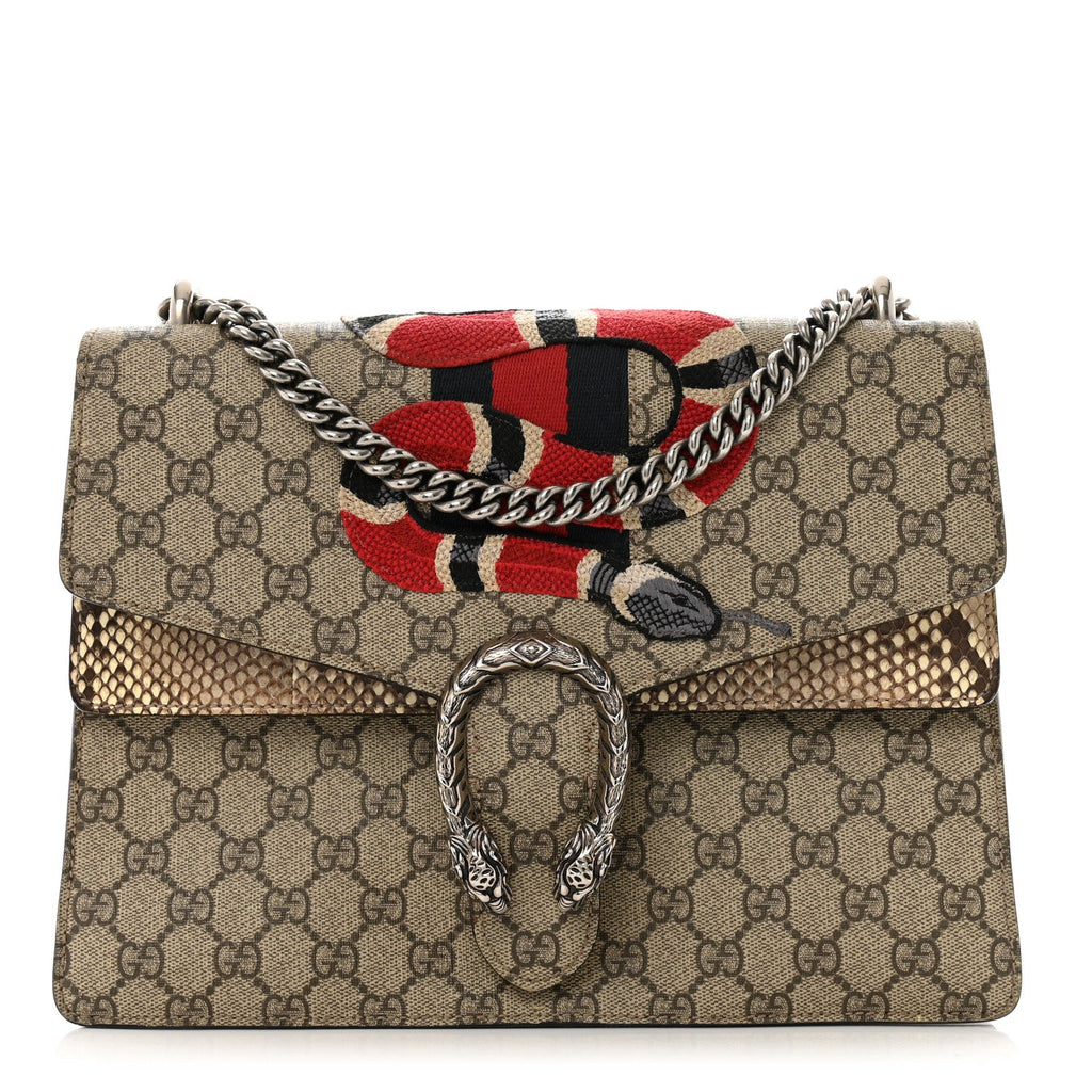 GG Supreme Monogram Kingsnake Embroidered Medium Dionysus Shoulder Bag White Beige