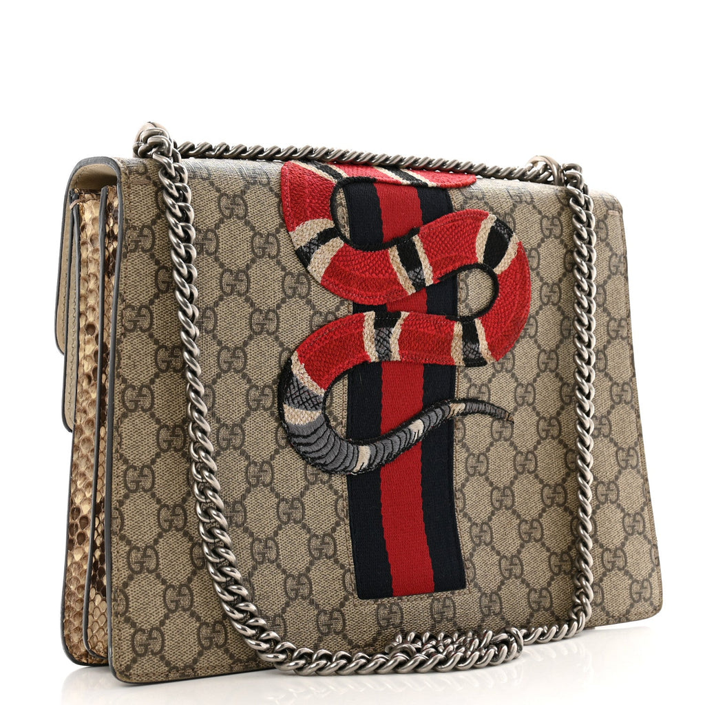 GG Supreme Monogram Kingsnake Embroidered Medium Dionysus Shoulder Bag White Beige