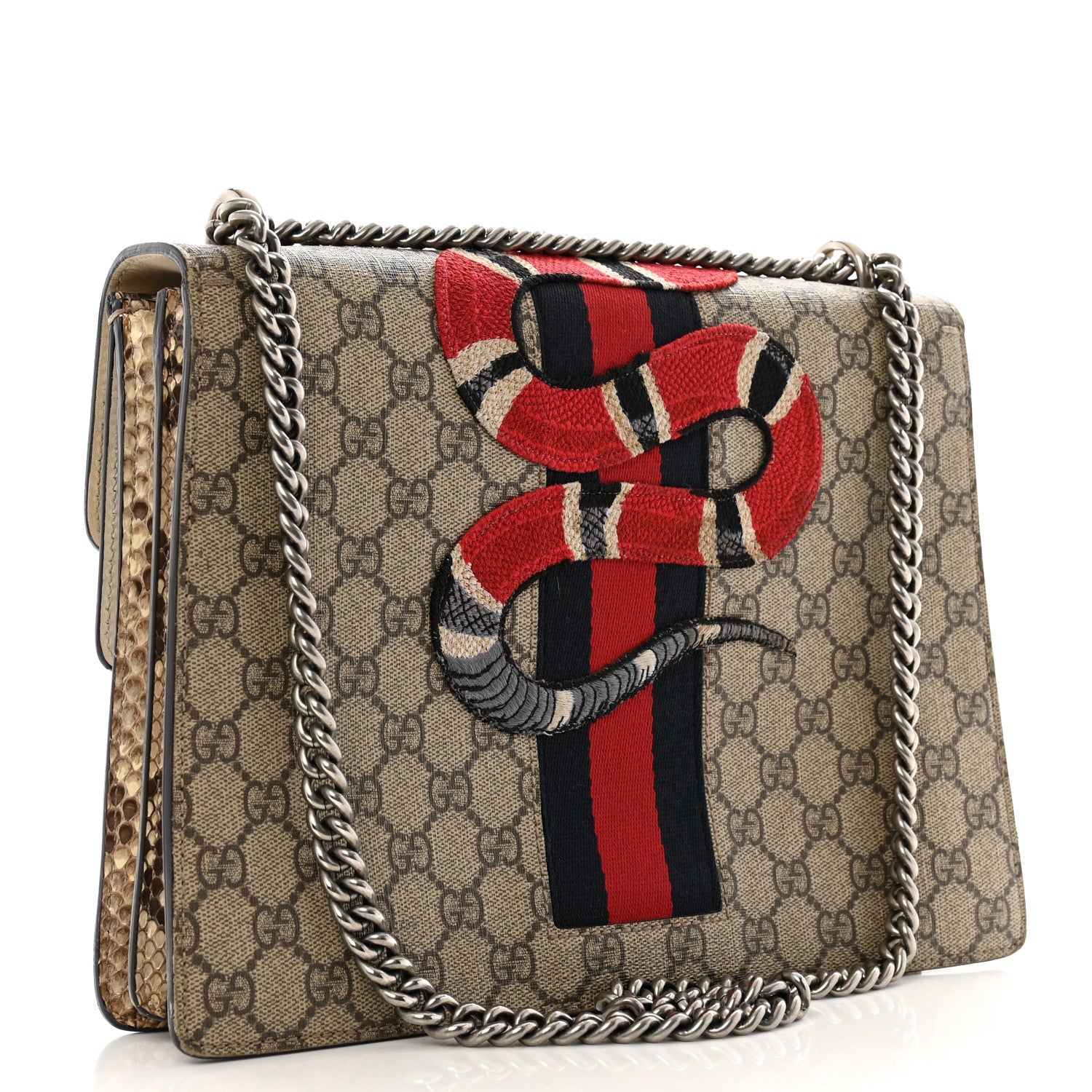 GG Supreme Monogram Kingsnake Embroidered Medium Dionysus Shoulder Bag White Beige