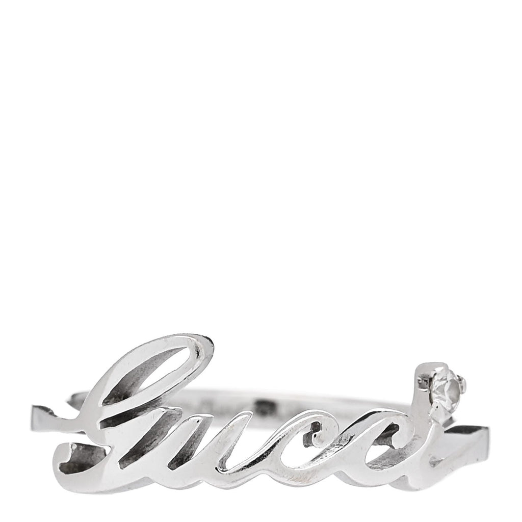 18K White Gold Diamond Logo Script Ring 47 4