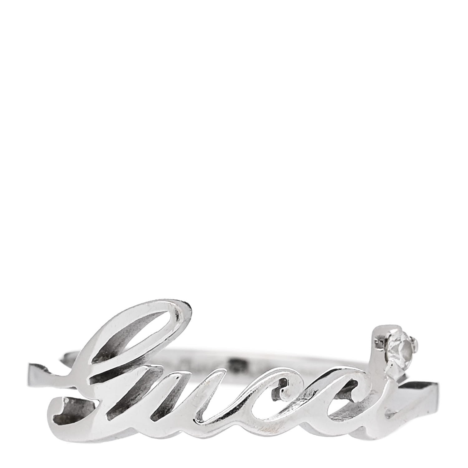 18K White Gold Diamond Logo Script Ring 47 4