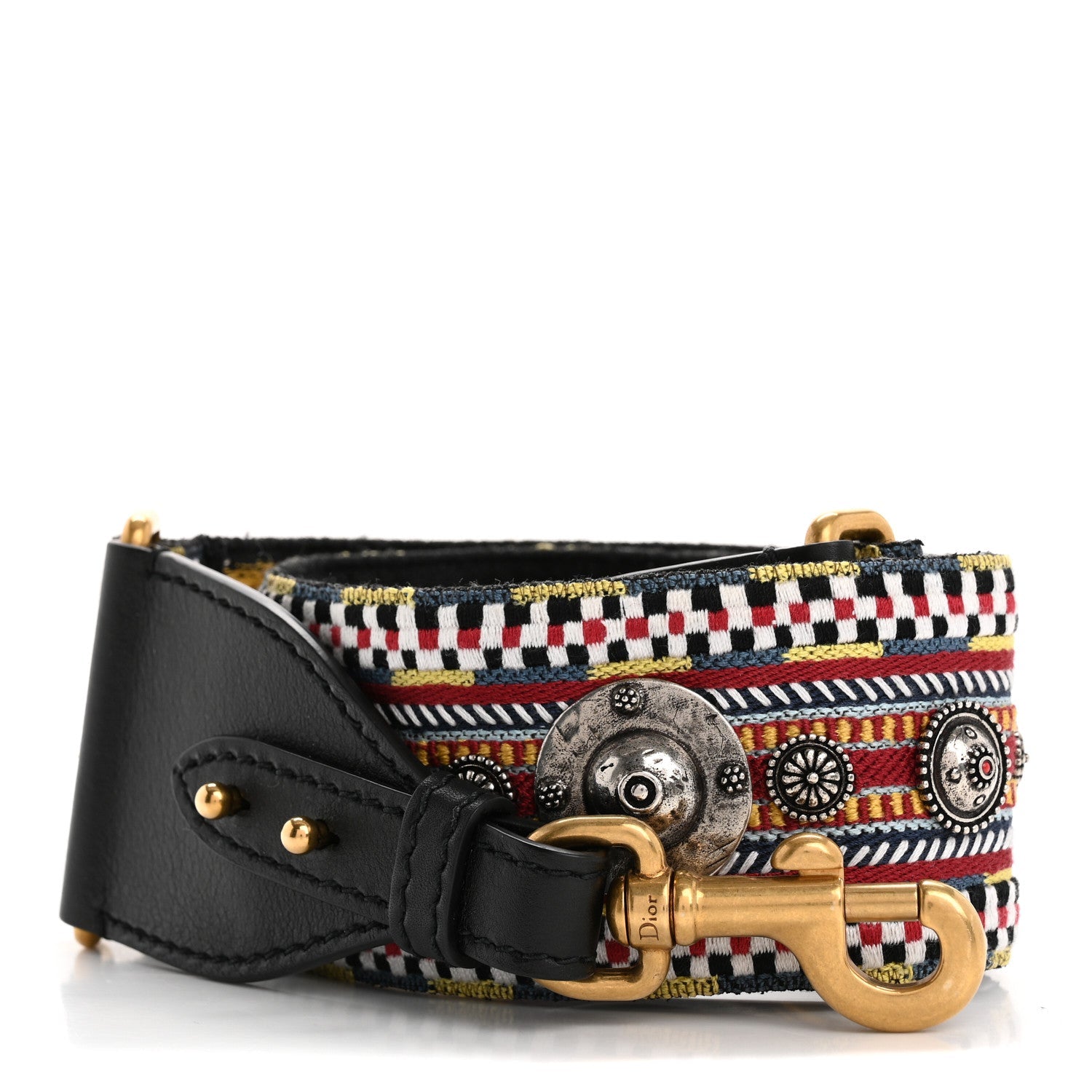 Canvas Embroidered Studded Shoulder Strap Black Multicolor