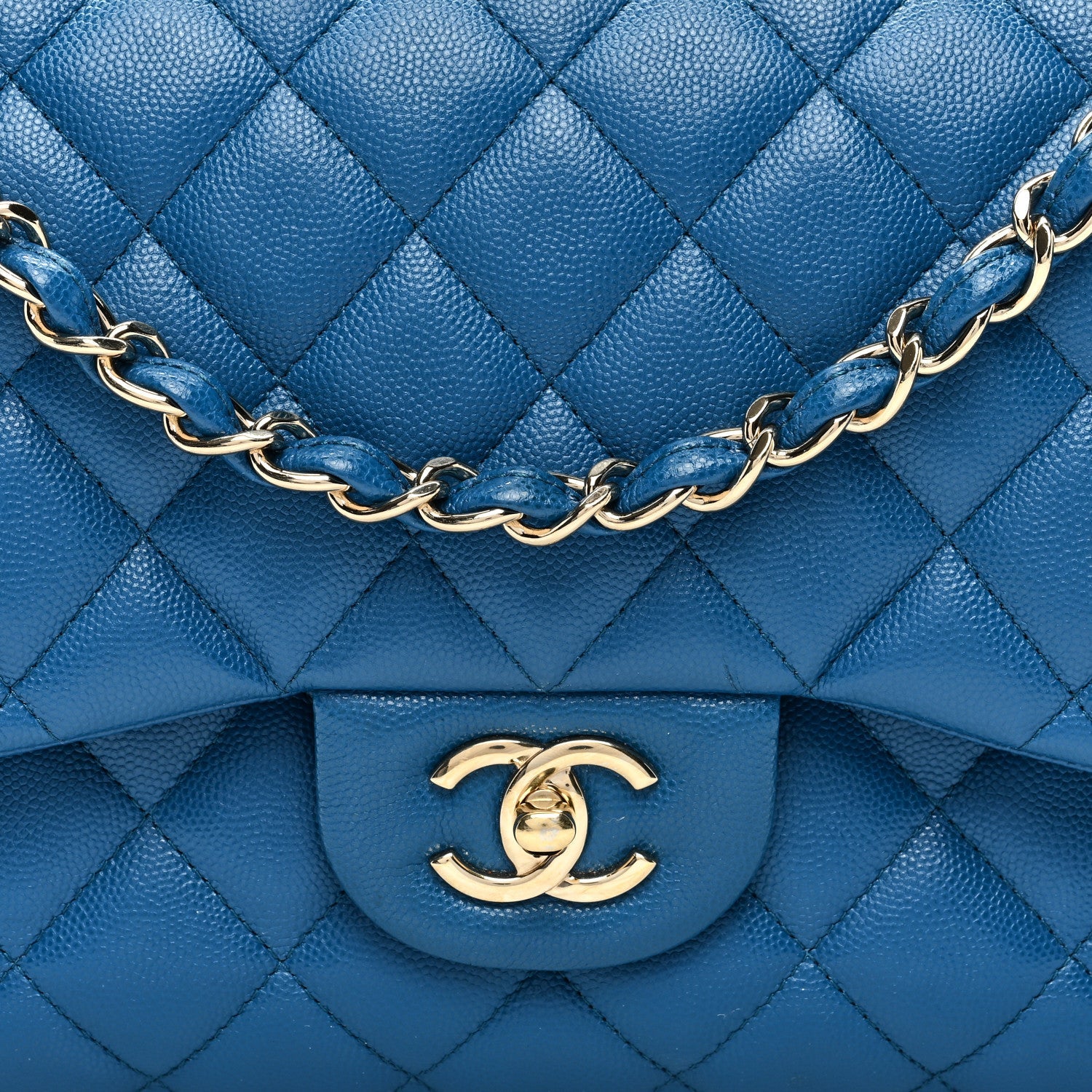 Caviar Quilted Jumbo Double Flap Blue
