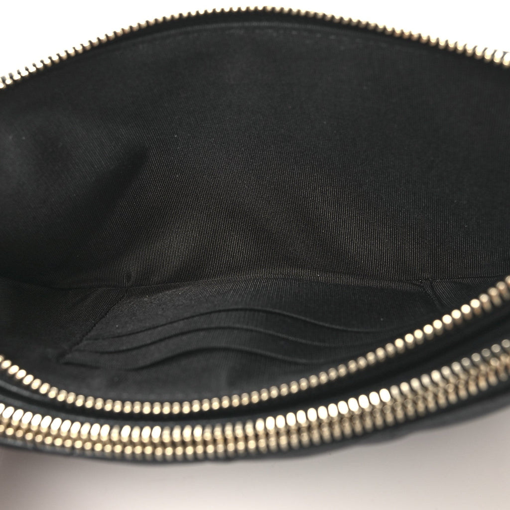 Iridescent Lambskin Quilted Pearl Clutch With Chain Black