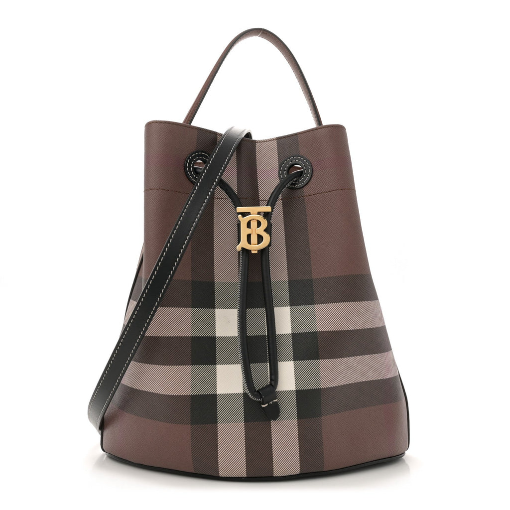 Giant Check Calfskin TB Bucket Bag Dark Birch