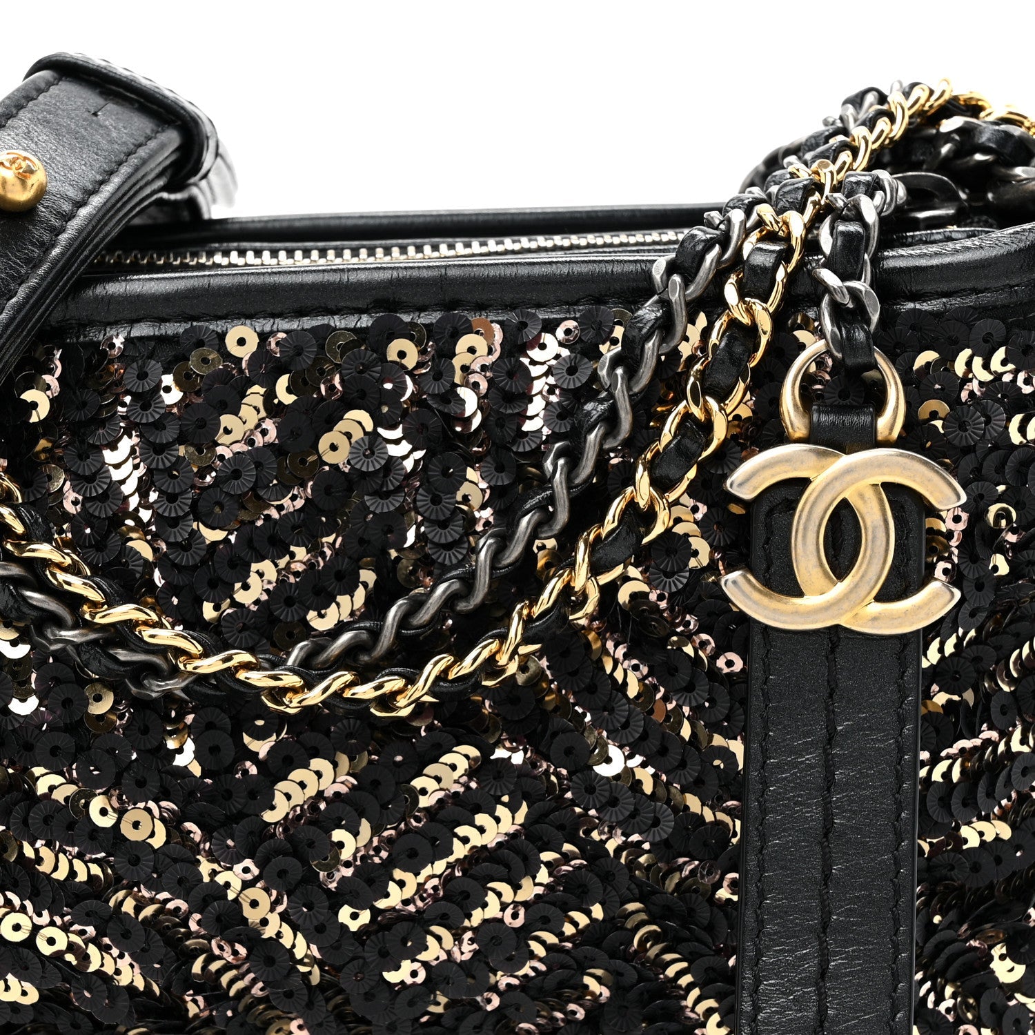 Sequin Calfskin Small Gabrielle Hobo Black Gold