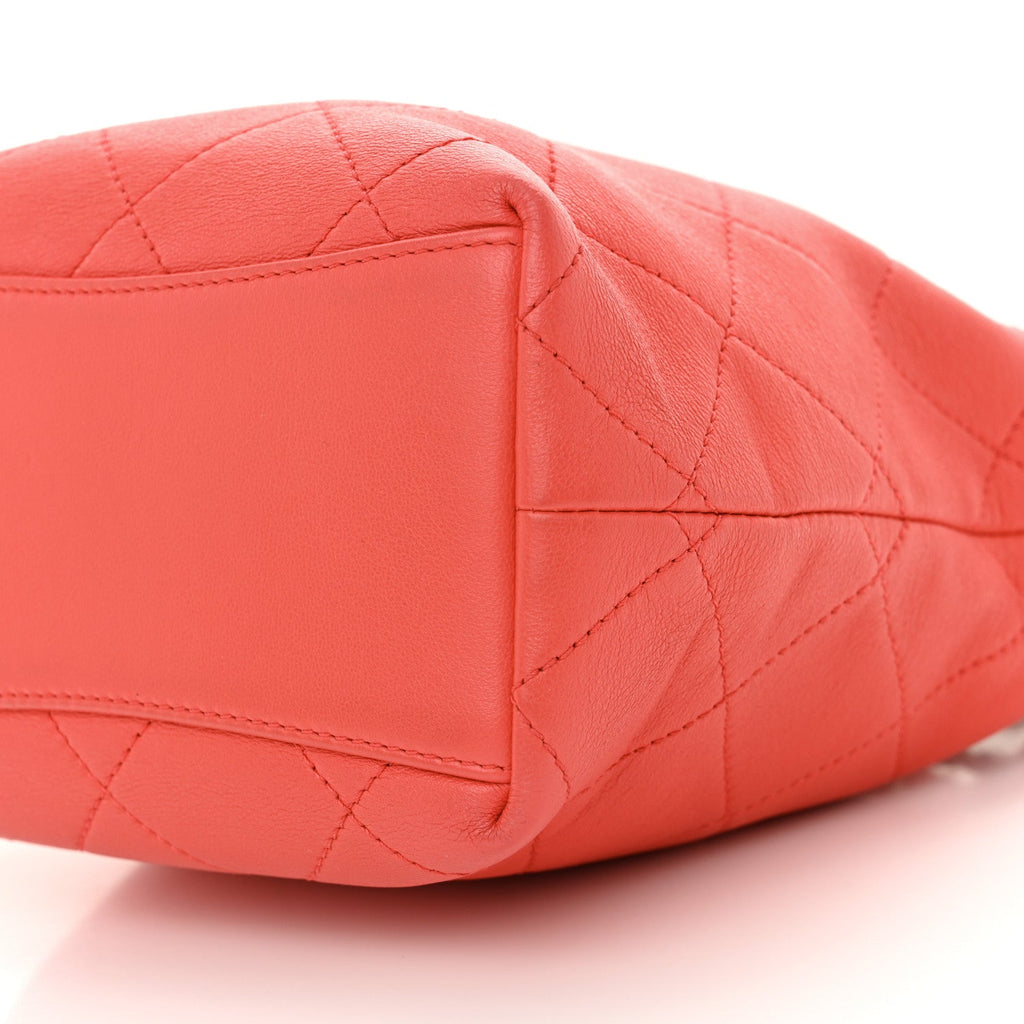 Lambskin Resin Quilted Small Pearl Samba Bucket Bag Dark Pink