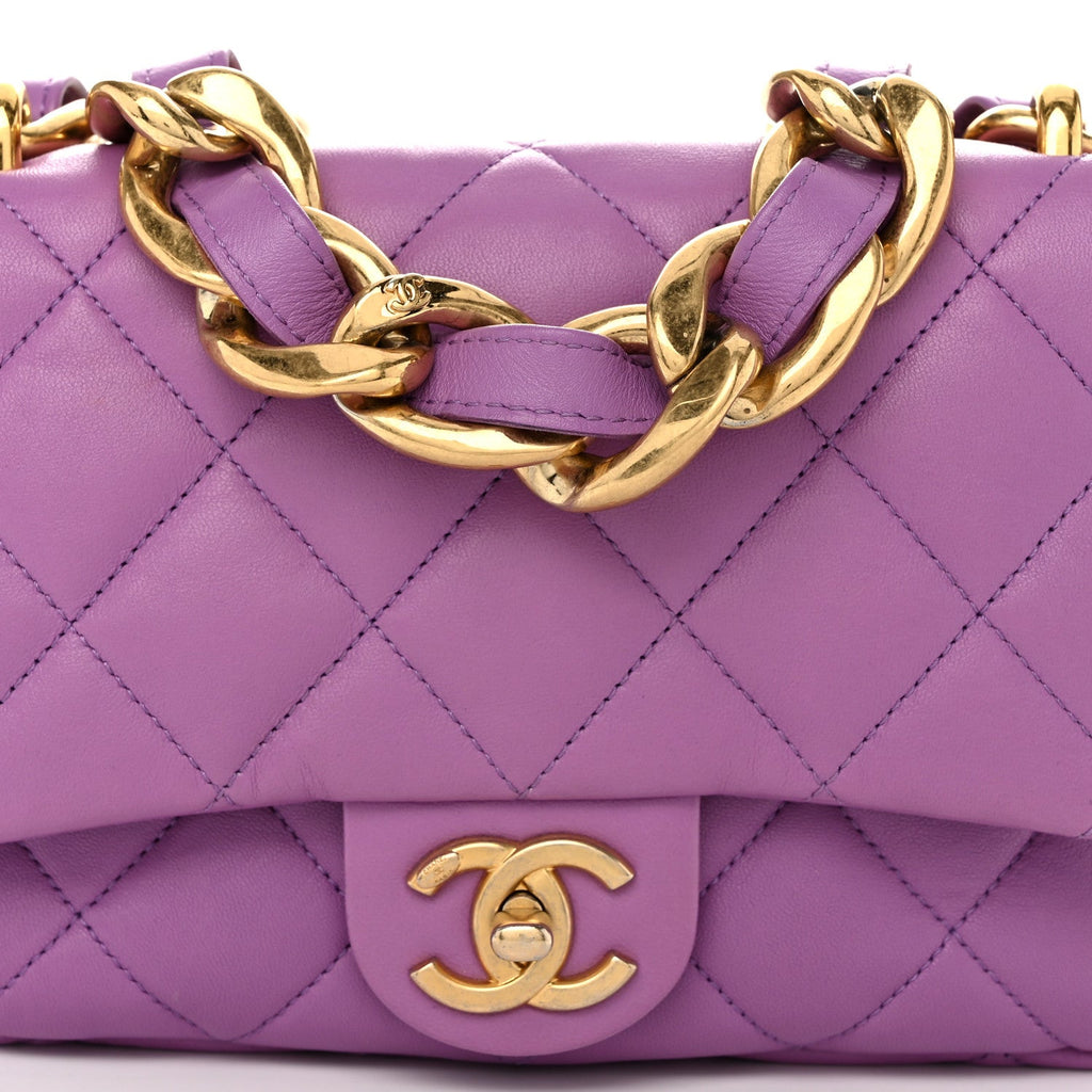 Lambskin Quilted Small CC Funky Town Flap Purple