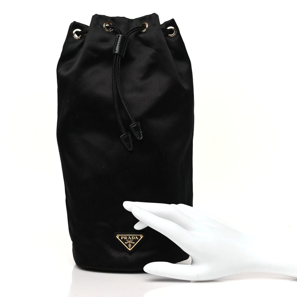 Satin Vela Drawstring Pouch Black