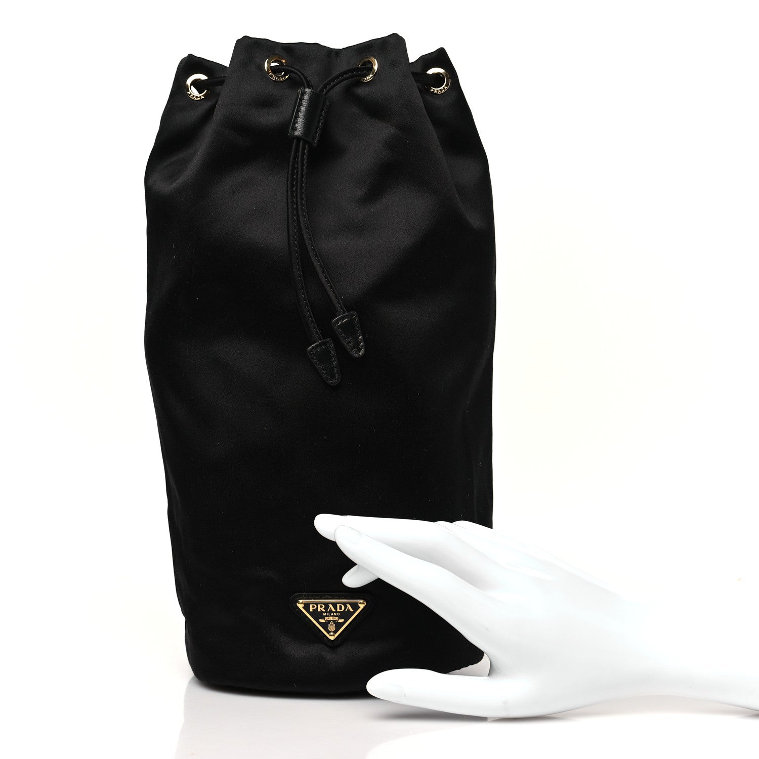 Satin Vela Drawstring Pouch Black