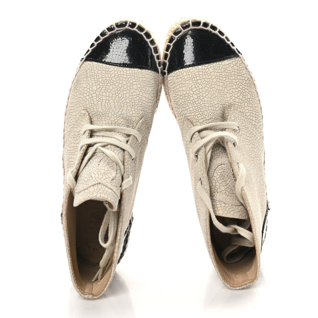 Crackled Calfskin High Top Espadrilles 35 Light Beige Black