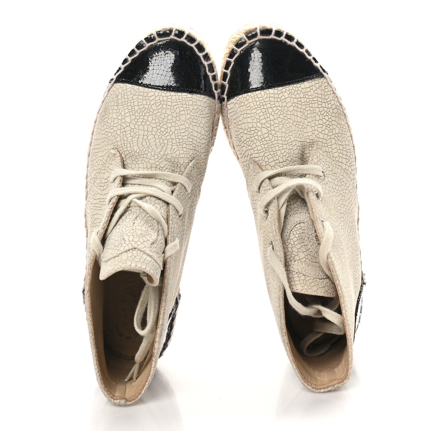 Crackled Calfskin High Top Espadrilles 35 Light Beige Black