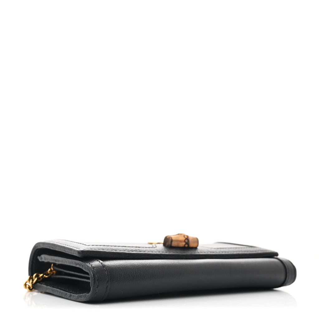 Wonka Grain Calfskin Diana Chain Wallet Black