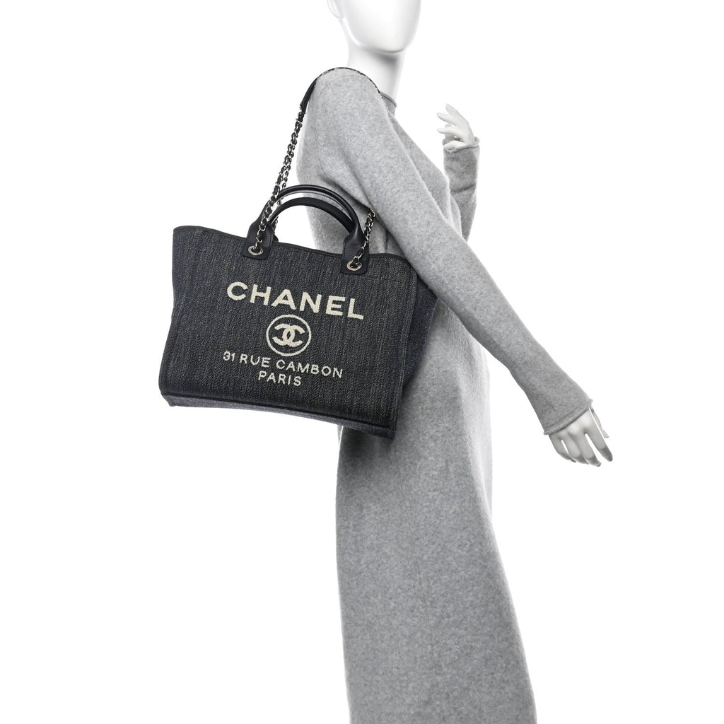 Denim Small Deauville Tote Dark Blue White