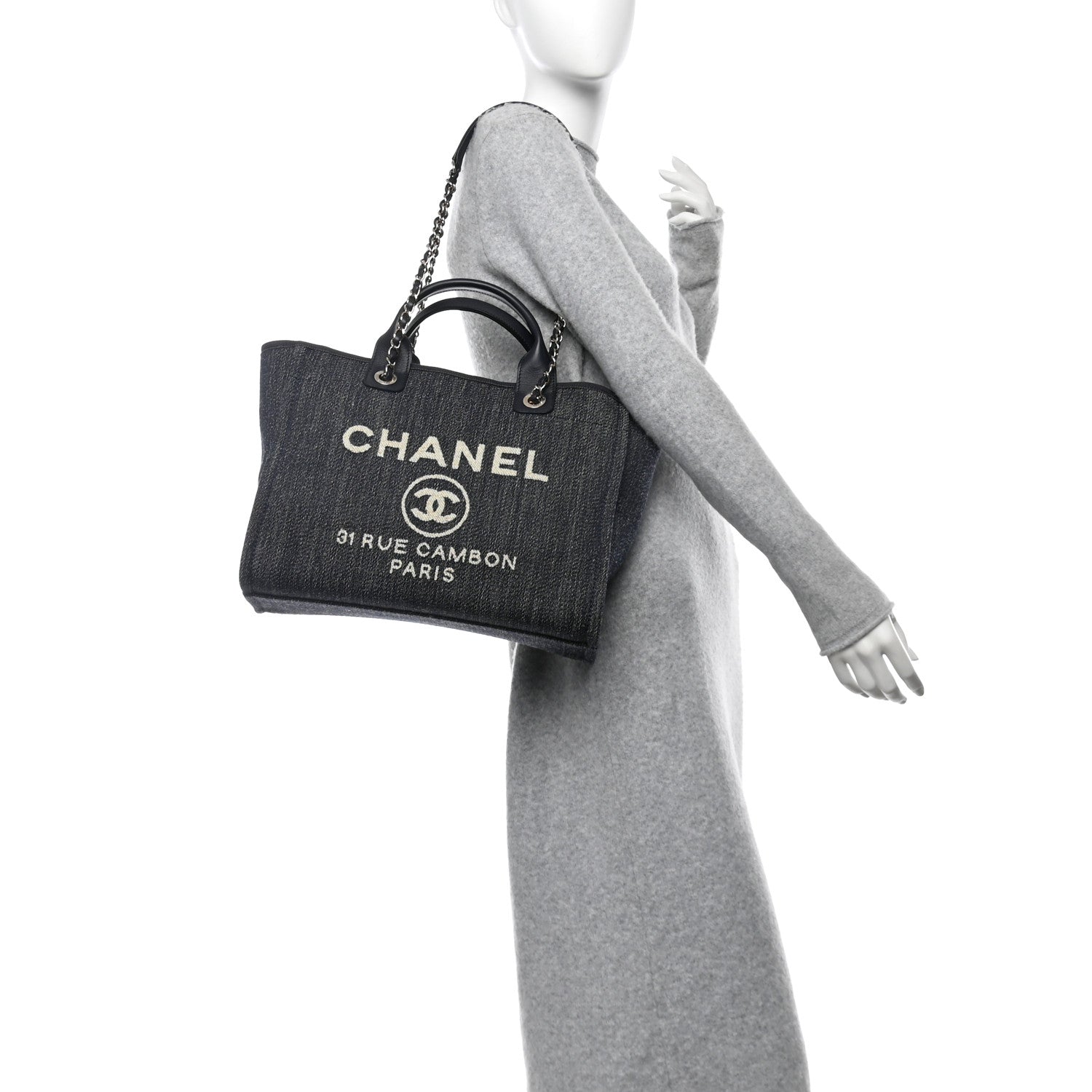 Denim Small Deauville Tote Dark Blue White