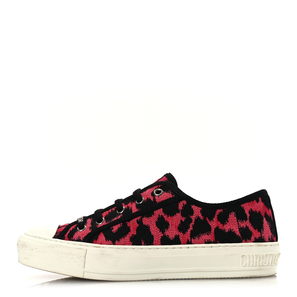 Canvas Leopard Embroidered Womens Walk N Dior Low Top Sneakers 37.5 Framboise