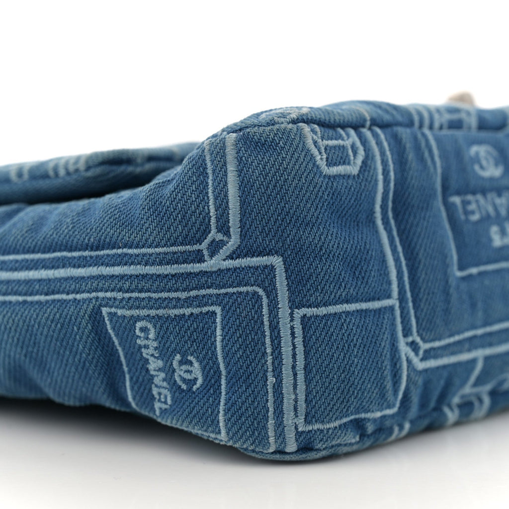 Denim Embroidered Medium Perfume Bottle Flap Light Blue