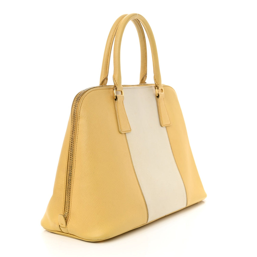 Saffiano Lux Bi-Color Promenade Tote Ginestra White