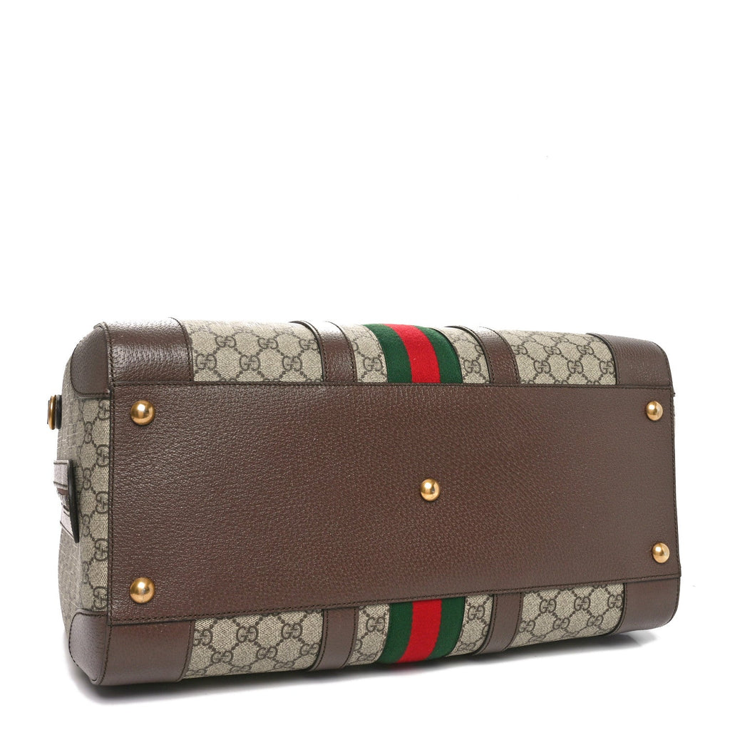 GG Supreme Monogram Textured Dollar Calfskin Web Medium Savoy Duffle Bag Beige Ebony New Acero