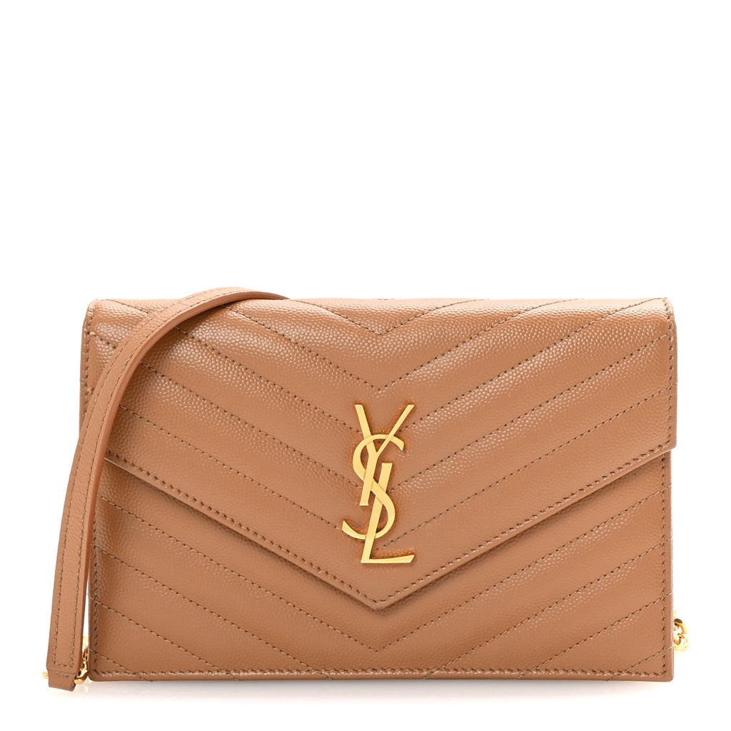 Grain De Poudre Matelasse Chevron Monogram Envelope Chain Wallet Natural Dark