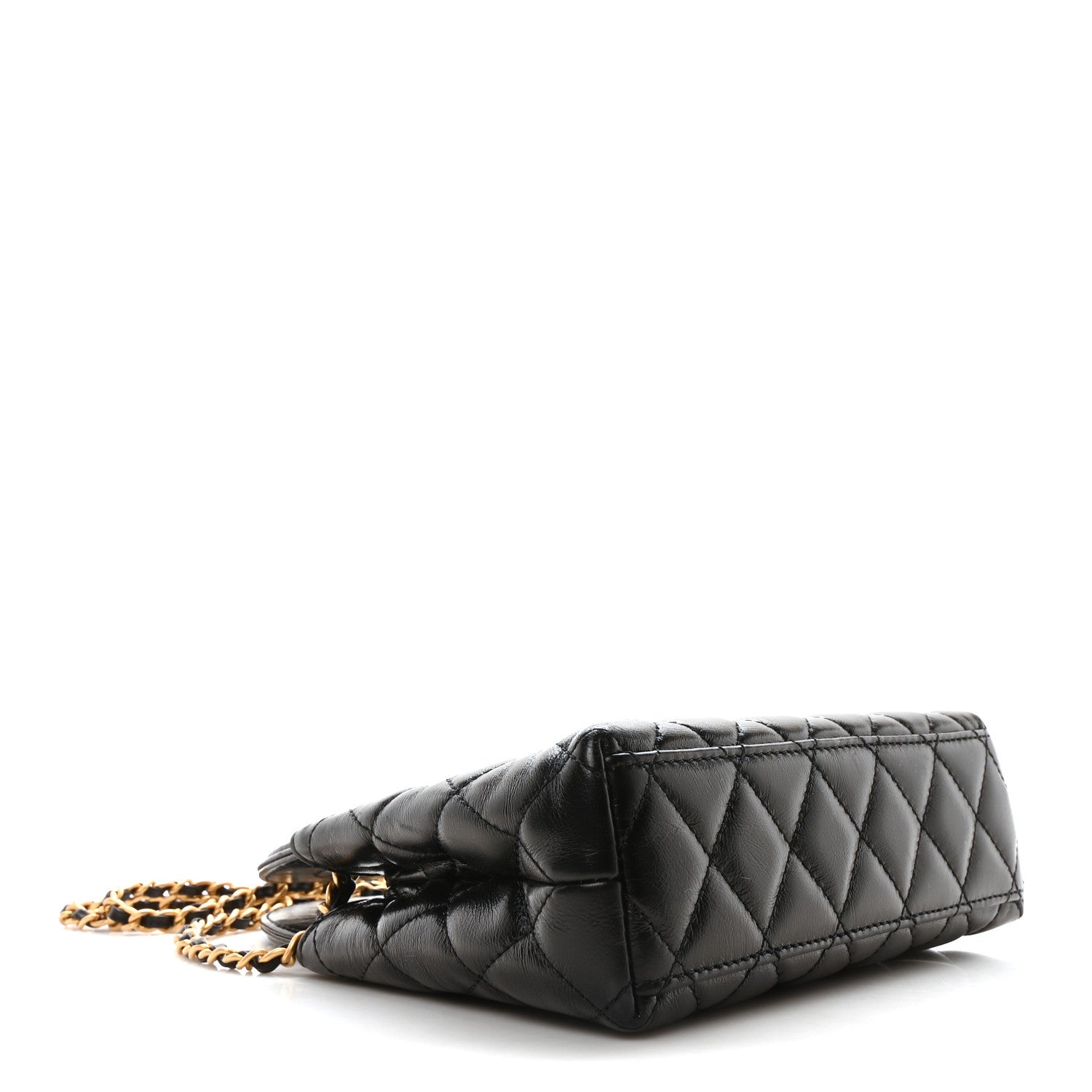 Shiny Aged Calfskin Quilted Nano Kelly Shopper Black