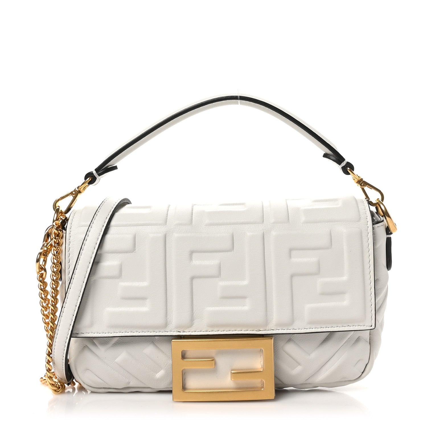 Nappa FF 1974 Embossed Mini Baguette White