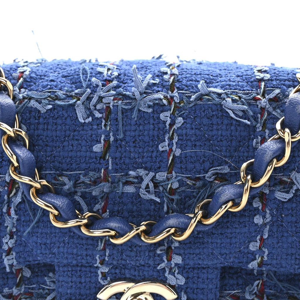 Tweed Quilted Mini Rectangular Flap Blue Multicolor