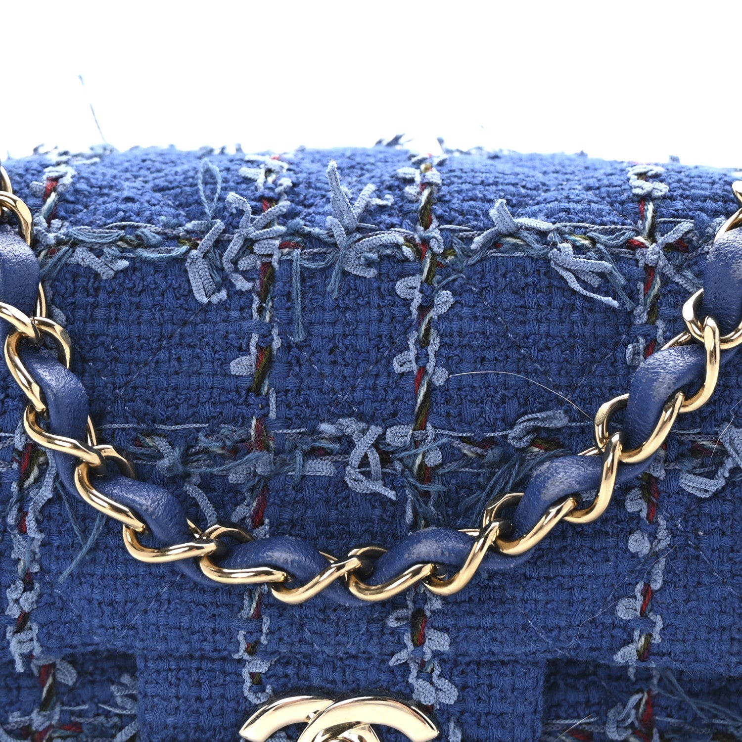 Tweed Quilted Mini Rectangular Flap Blue Multicolor