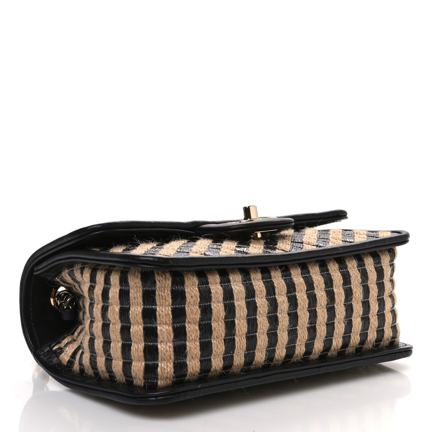 Raffia Jute Striped Small Urban Jungle Single Flap Black Beige