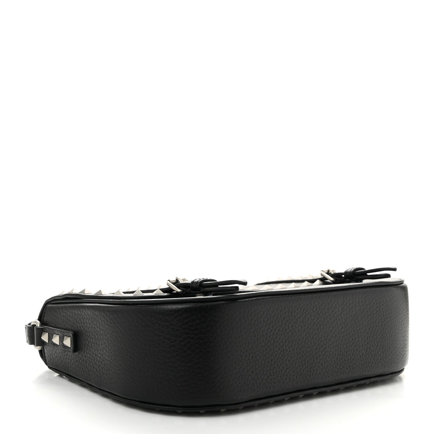 Pebbled Calfskin Large Rockstud Messenger Black