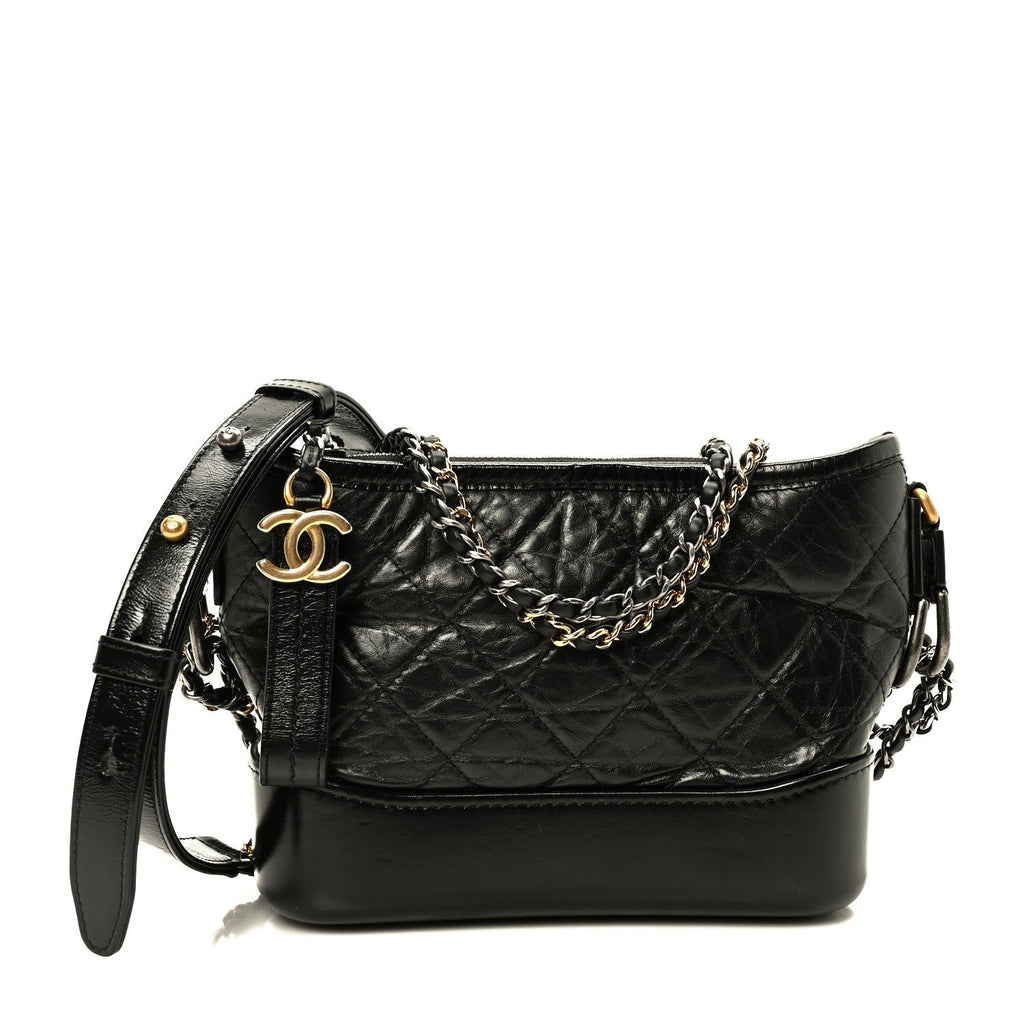 Aged Calfskin Quilted Small Gabrielle Hobo Black