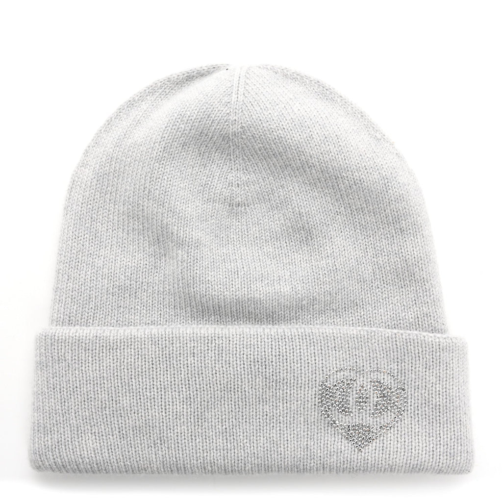Cashmere Crystal CC Heart Beanie Hat Light Grey