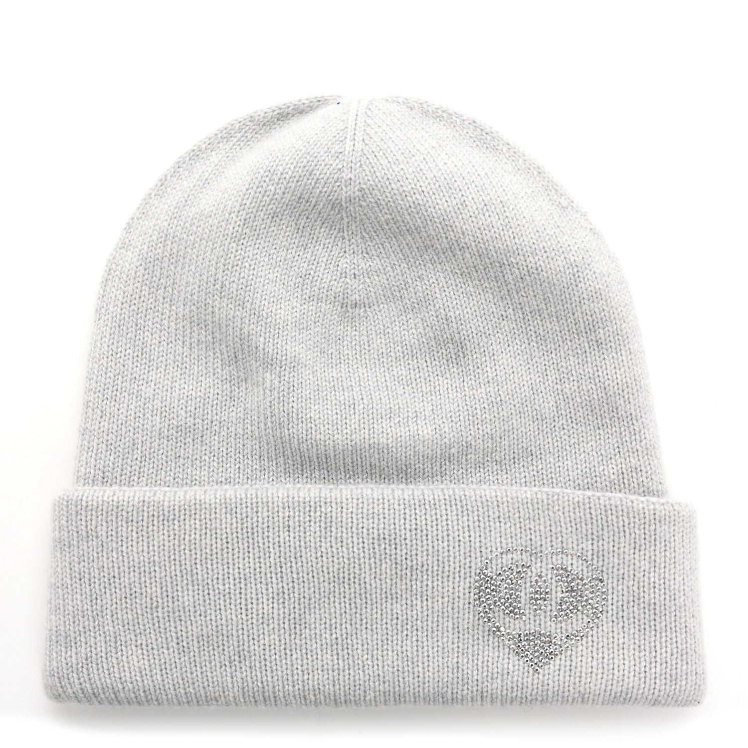 Cashmere Crystal CC Heart Beanie Hat Light Grey