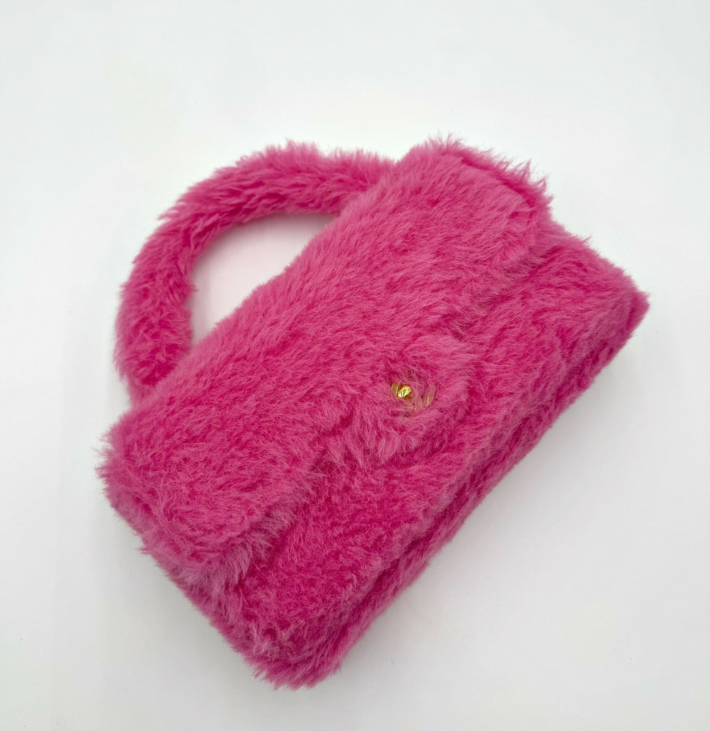 Chanel 1994 Vintage Faux Fur Kelly Top Handle in Barbie Pink