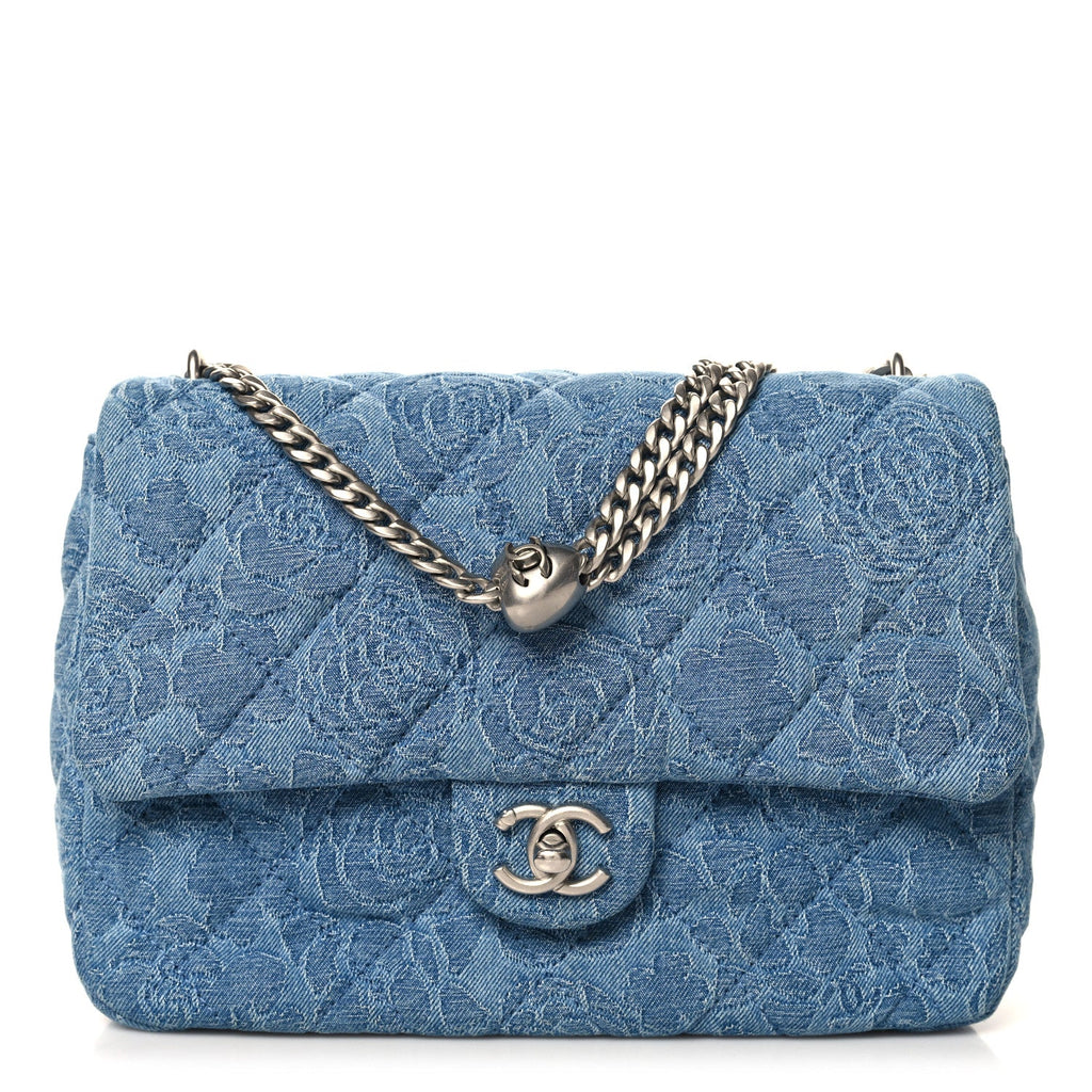 Denim Quilted Medium Camellia Sweetheart Flap Blue