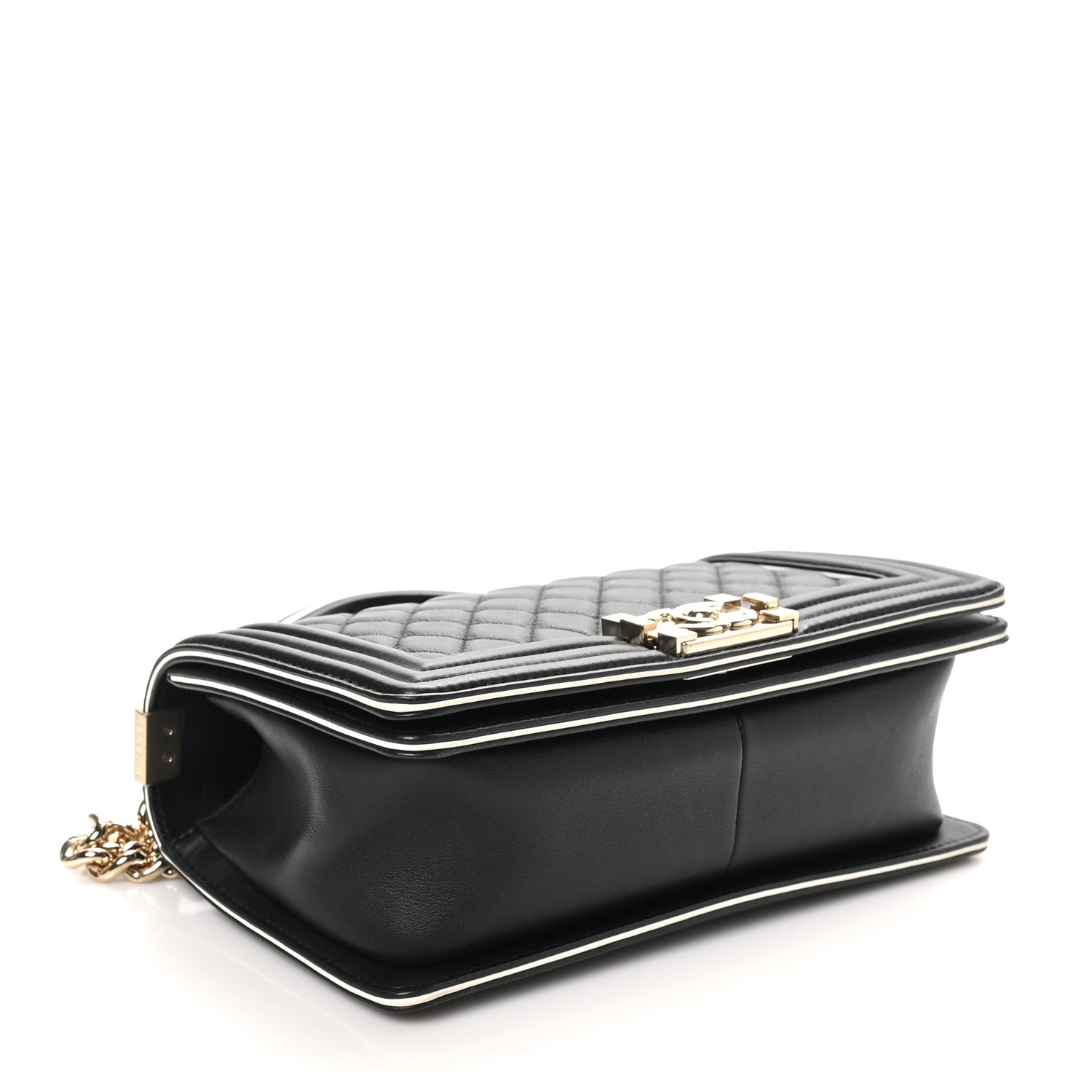 Calfskin Quilted Medium Boy Top Handle Flap Black