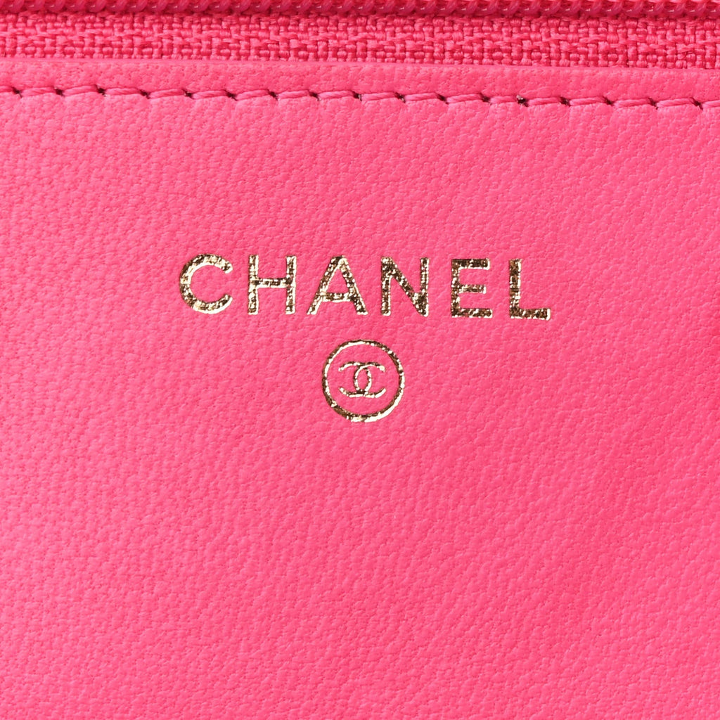Lambskin Quilted Wallet on Chain WOC Fuchsia