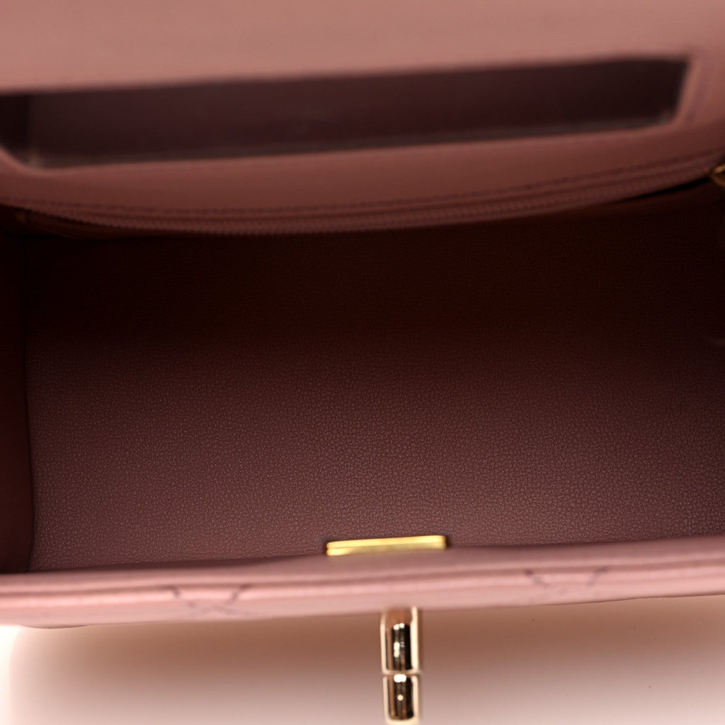Shiny Calfskin Quilted CC Handle Vanity Flap Bag Pink
