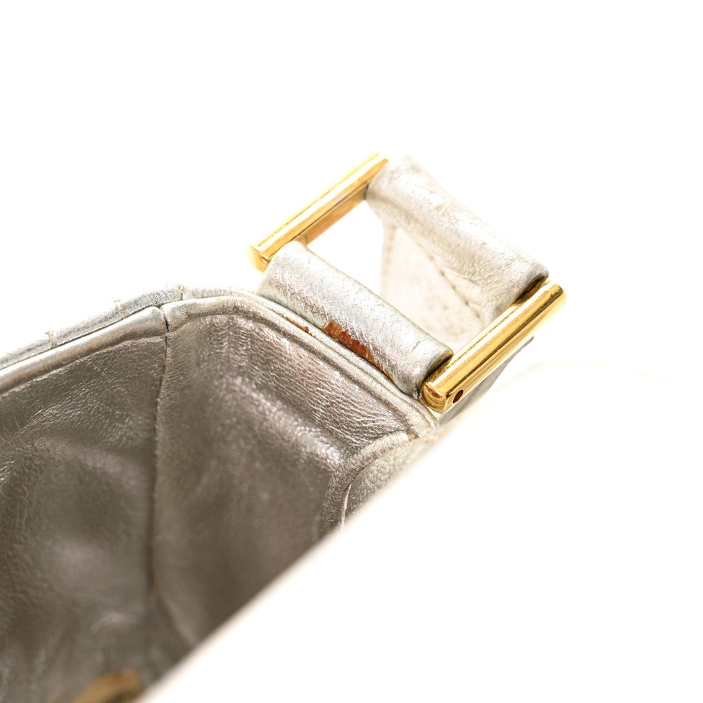 Metallic Goatskin Quilted Square Flap Shoulder Bag Silver