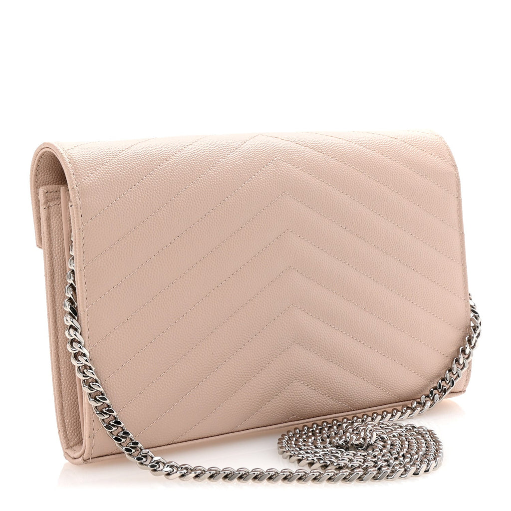 Grain De Poudre Matelasse Chevron Monogram Chain Wallet Marble Pink