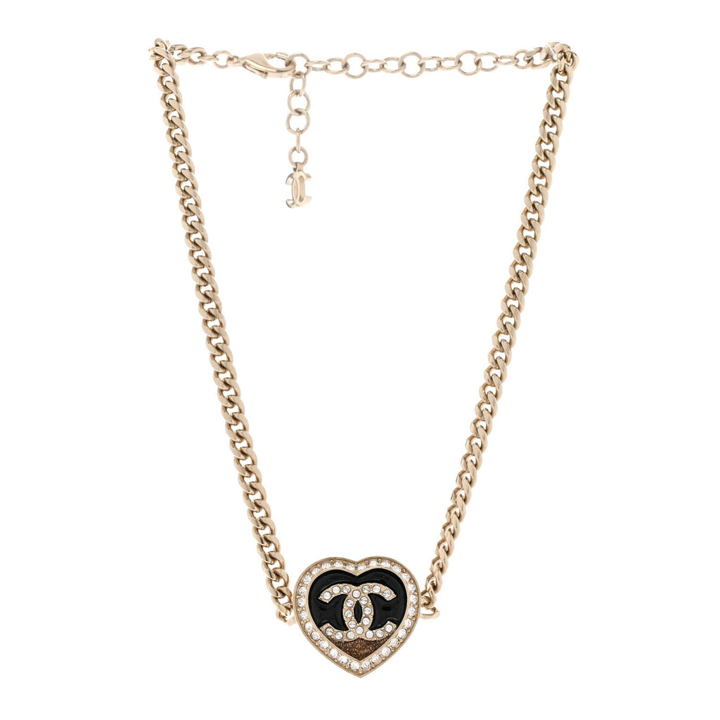Resin Crystal Glitter CC Heart Choker Necklace Black Gold