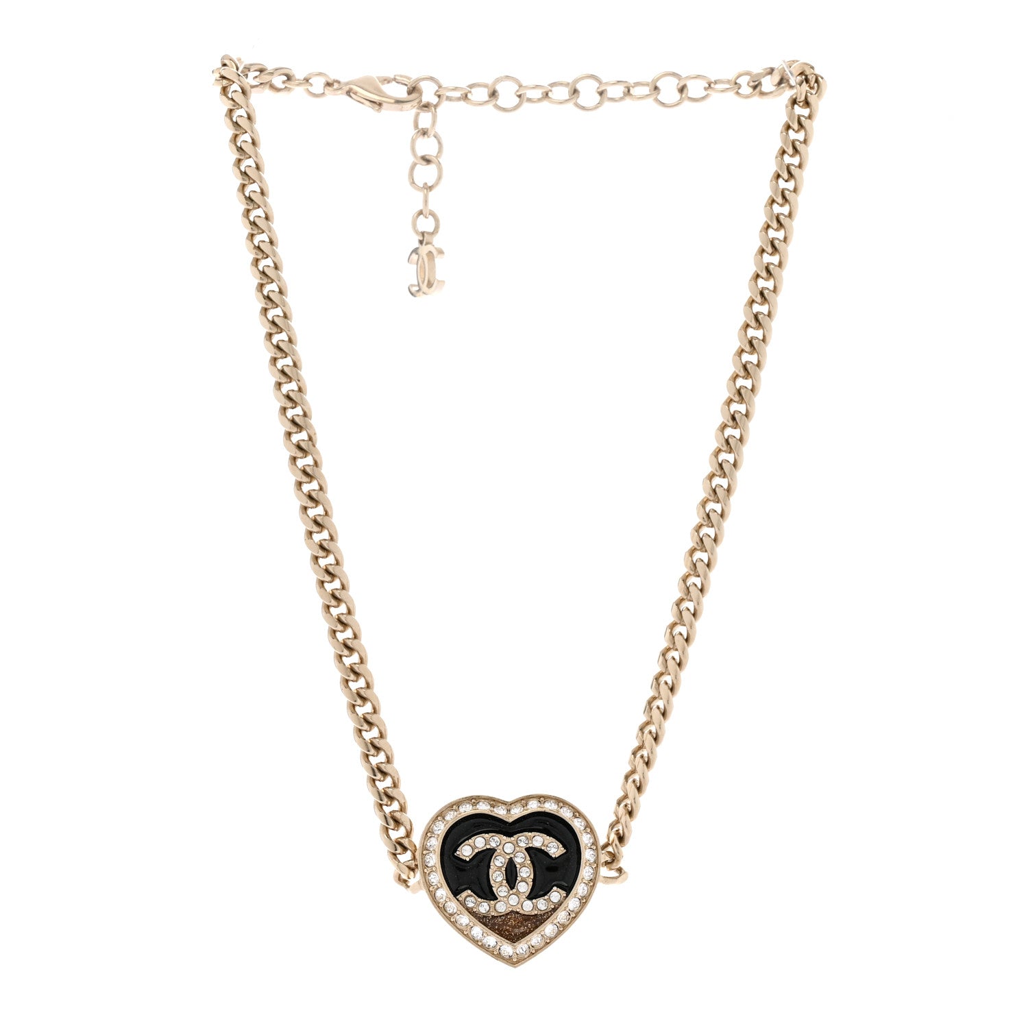 Resin Crystal Glitter CC Heart Choker Necklace Black Gold