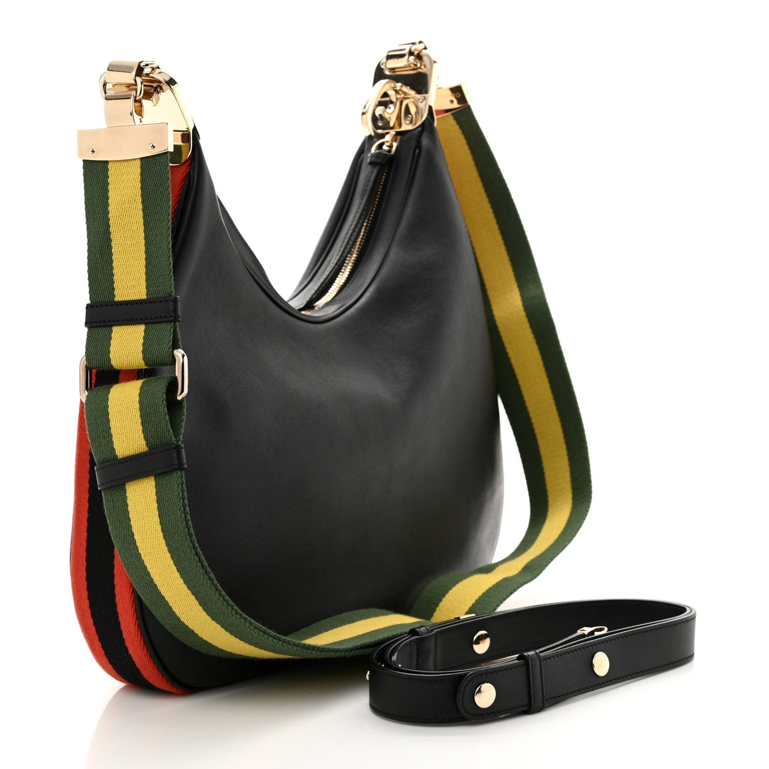 Aria Calfskin Web Large Attache Shoulder Bag Black