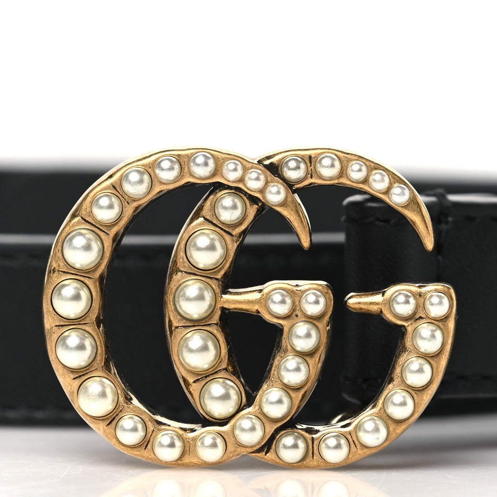 Calfskin Pearl Double G 20mm Belt  65 26 Black Cream